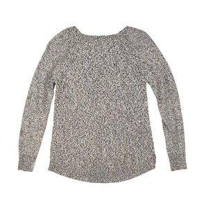 Loft Gray White Knit Long Sleeve Pull Over Scoop Neck Sweater‎ Women's Size Med